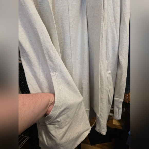 Athleta Size Large Oatmeal Cotton Modal Open Front Cardigan Pockets - Picture 4 of 6